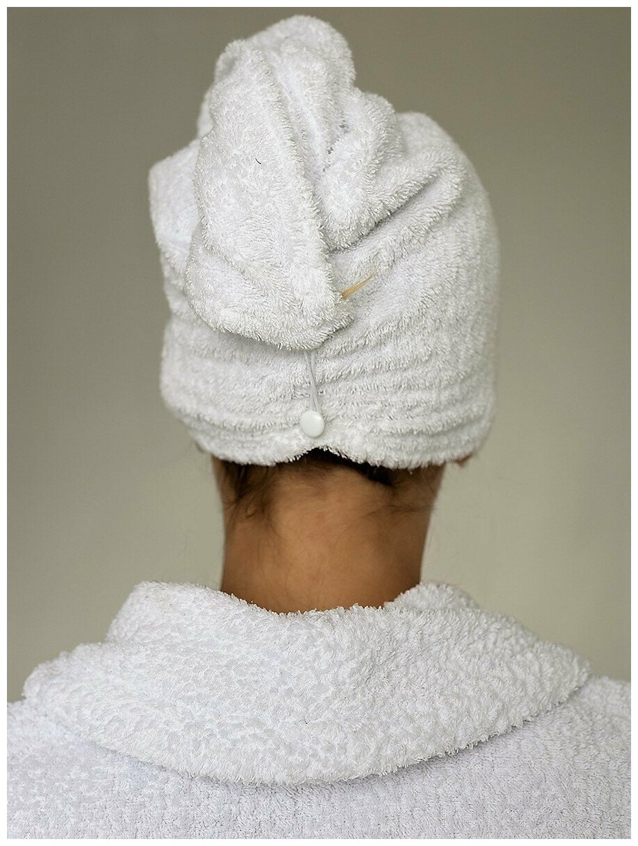 Полотенце - Тюрбан (чалма) для сушки волос белый - фотография № 3