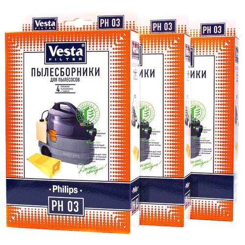 Vesta filter PH 03 XXl-Pack комплект пылесборников, 12 шт + 3 фильтра vesta filter ph 01 xxl pack комплект пылесборников 15 шт 3 фильтра