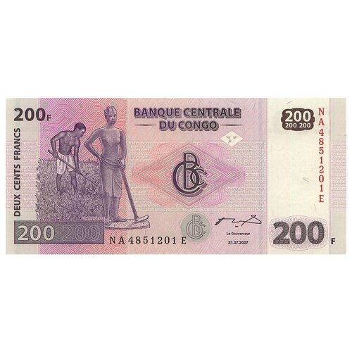 Конго 200 франков 2007 г «Земледельцы» UNC банкнота конго 200 франков 2007 год unc
