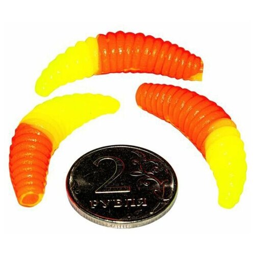 Мягкая форелевая силиконовая приманка для рыбалки TROUT EXPERT серия MAGGOT - личинка (#M3803, 38 мм, 10 шт в банке, сыр) КрасноОранжевый Шартрез