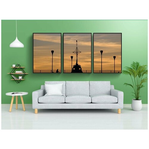 фото Набор модулных постеров для интерьера "франкфурт, мост, вечерняя атмосфера" 60x90 см. в тубусе, без рамки lotsprints