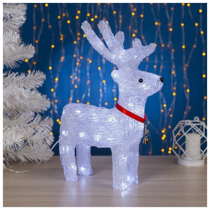 Новогодний олень светящийся светодиодный фигура для дома настольный под елку холодный белый цвет акрил 40 см / Christmas Light