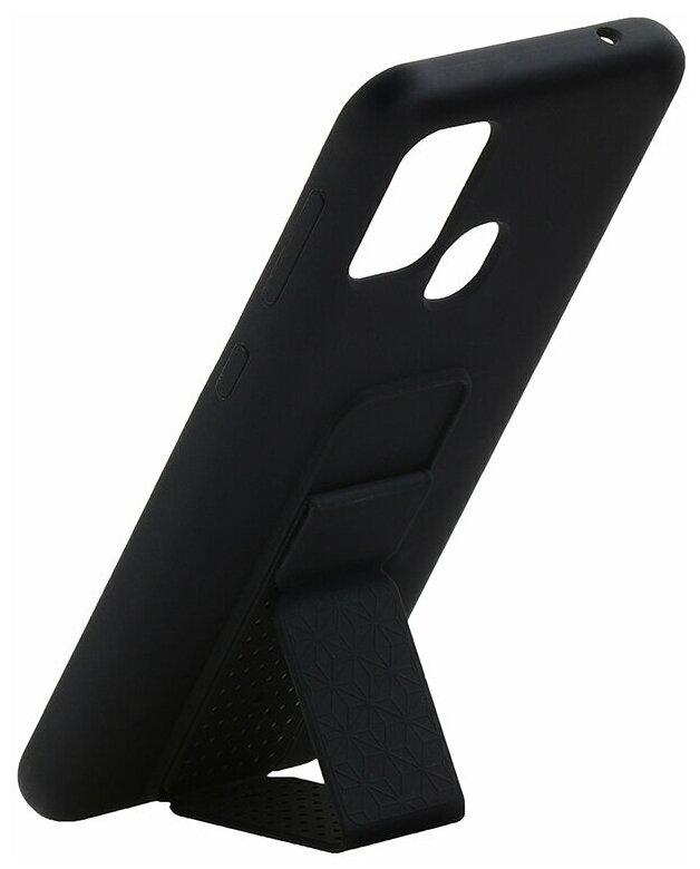 Чехол на Samsung A21S Kruche Magnetic Stand черный, защитный силиконовый бампер, противоударный пластиковый кейс, софт тач накладка с подставкой