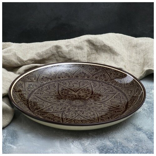 Ляган круглый 31 см риштанская роспись коричневый 1598₽