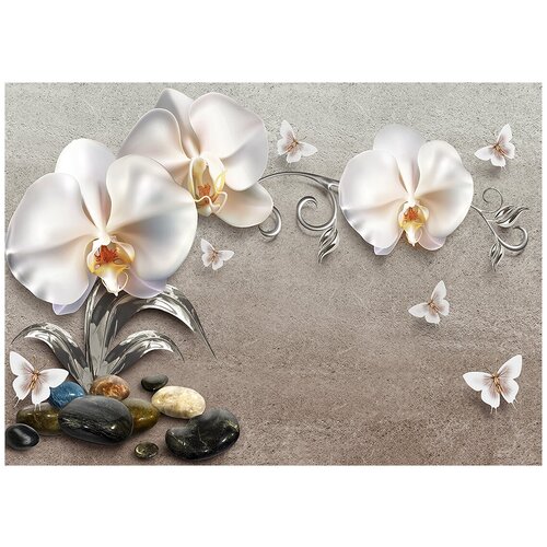 Орхидея камни фон - Виниловые фотообои, (211х150 см) картина орхидея и камни 33х43 см рамка микс