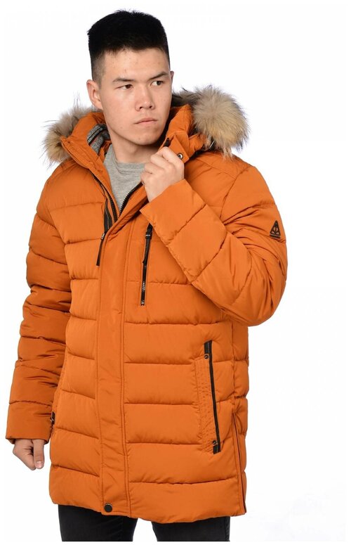 куртка INDACO FASHION демисезонная, внутренний карман, капюшон, карманы, манжеты, размер 56, оранжевый