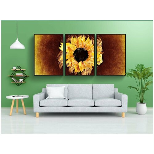 фото Набор модулных постеров для интерьера "подсолнух, акварель, задний план" 60x90 см. в тубусе, без рамки lotsprints