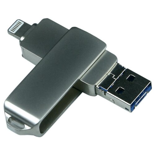 Flash drive for iphone 3 in 1 (128 Гб / GB USB 3.0/microUSB/Lightning Серебро/Silver i-flash_swivel_3_in_1_BD Полезный подарок день рождения айфон)