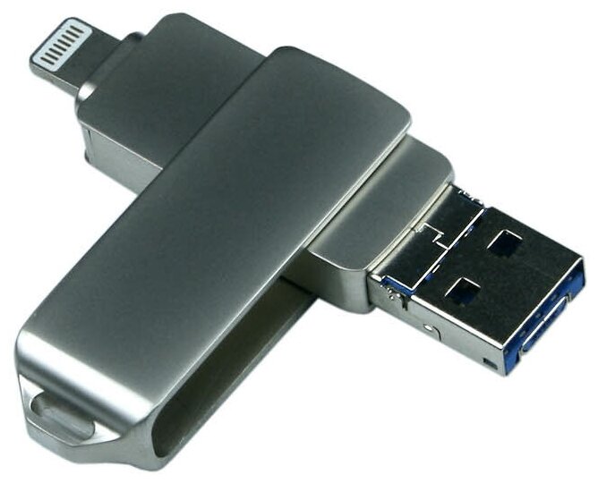 Flash drive for iphone 3 in 1 (128 Гб / GB USB 3.0/microUSB/Lightning Серебро/Silver i-flash_swivel_3_in_1_BD Полезный подарок день рождения айфон)