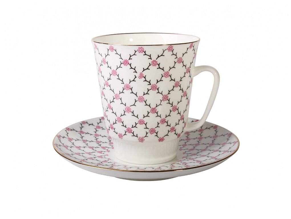 фото Кофейная пара Императорский фарфоровый завод Розовая сетка, форма Майская, 1 персона, 2 предм.