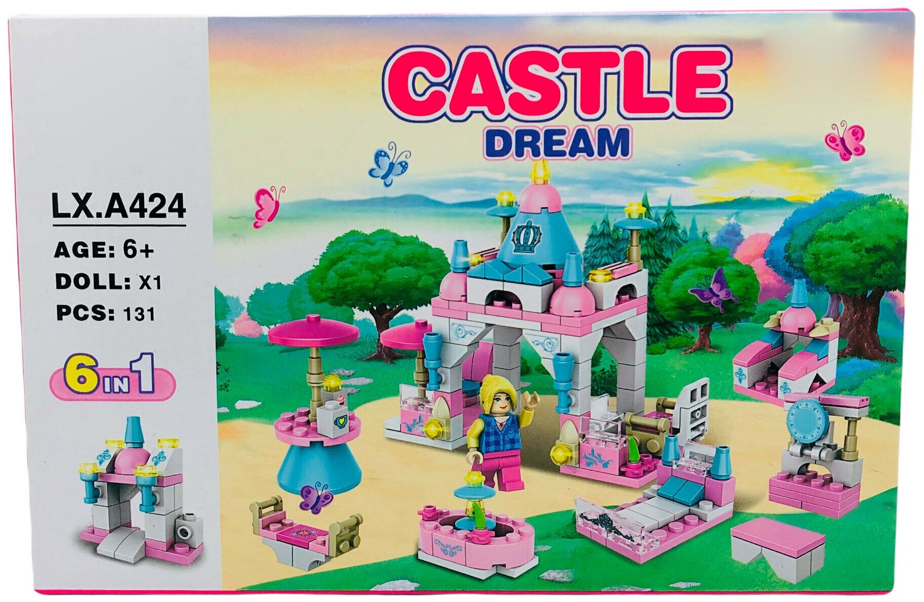 Конструктор для девочек / Конструктор LX CASTLE DREAM 6 в 1 'Замок мечты', 131 деталь / Конструктор замок принцессы / Набор Сити мини замок