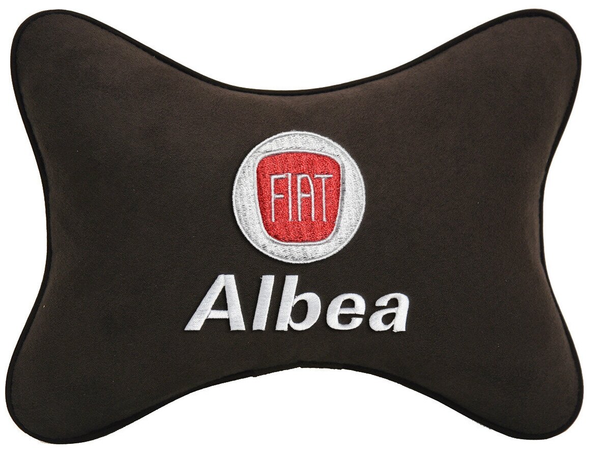 Автомобильная подушка на подголовник алькантара Coffee с логотипом автомобиля FIAT Albea