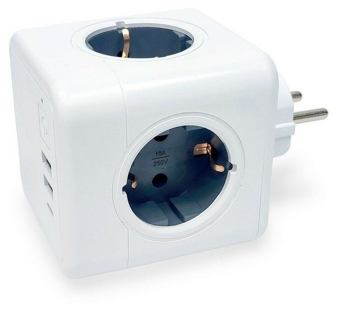 GN1205 Разветвитель Cube Original 4 Euro 16A, 3 USB 2A+C с блоком 5В/3.0А RocketSocket, цвет белый-серый Ливолотач - фотография № 4