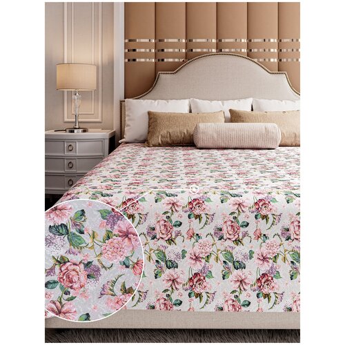 фото Покрывало на кровать pettirosso "цветы" 160х220 / покрывало 1,5-спальное / покрывало на диван / накидка на диван /