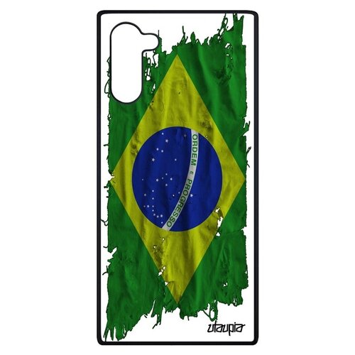 фото Противоударный чехол на мобильный // galaxy note 10 // "флаг бразилии на ткани" дизайн патриот, utaupia, белый