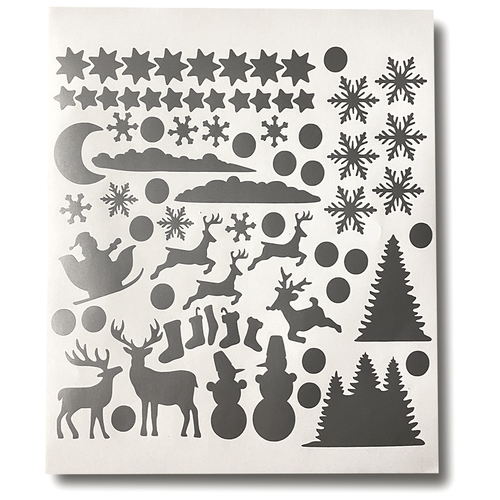 Новогодние наклейки Doski4youсеребряные (снежинки, олени, елочки , снеговики, звёзды) малые