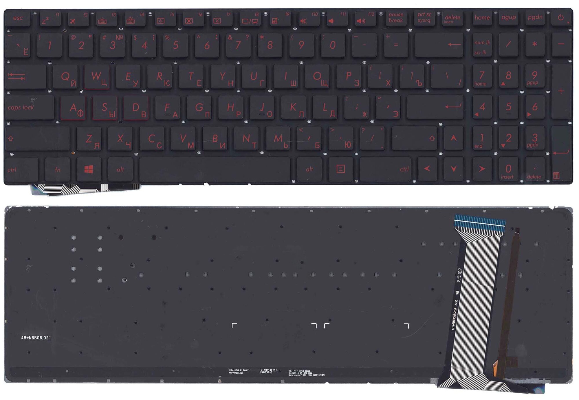 Клавиатура для ноутбука Asus G771, N551 черная без рамки с красной подсветкой