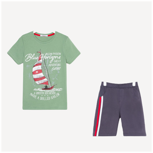 фото Комплект (фуфайка/шорты) для мальчика а.01-86-2., цвет зеленый/серый, рост 110 luneva