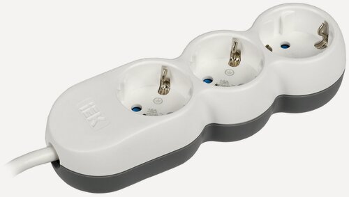 Изображение товара Удлинитель IEK UNO У03, 3 розетки, 3м, 16А, 250В, H05VV-F, с заземлением, IP20, белый