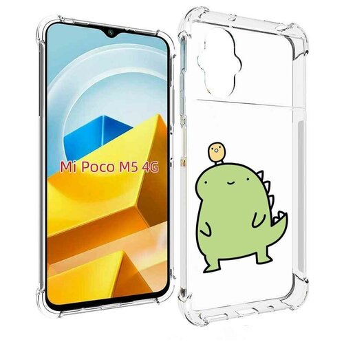 Чехол MyPads зеленый-динозаврик детский для Xiaomi Poco M5 задняя-панель-накладка-бампер