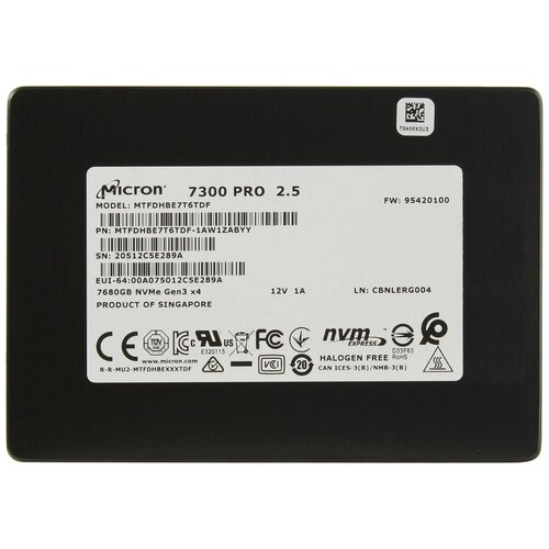 Твердотельный накопитель Micron 7300 PRO 7.68 ТБ MTFDHBE7T6TDF-1AW1ZABYY твердотельный накопитель micron 7300 pro 1 9 тб u 2 mtfdhbe1t9tdf 1aw12abyy