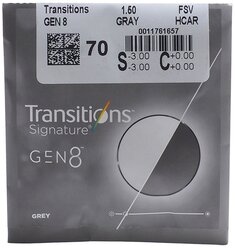 Линза для очков ESSILOR Orma Transitions Gen 8 Supra офисная, 1.50, d 70 мм, -3.00, grey