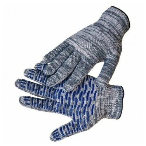 перчатки хб с пвх волна Строительные перчатки хб 6 нитка 11 класс с ПВХ серые 10 пар