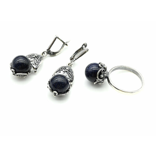 Комплект бижутерии: серьги, кольцо, авантюрин, размер кольца 20, коричневый дизайнерские серьги с синим авантюрином
