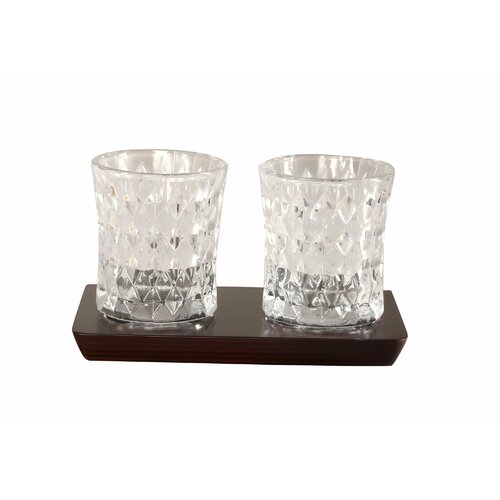 Стакан для ванной двойной на деревянной подставке