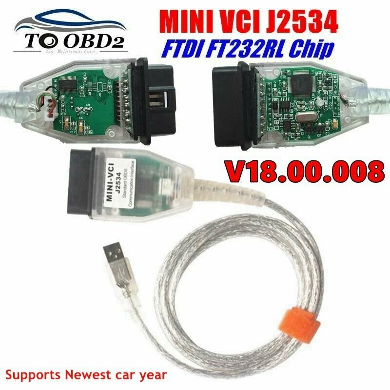 Автосканер Mini VCI для Toyota и Lexus 1996-2020 год (чип FT232RL) OBD2 / кабель мини вци для Тойота адаптер диагностический
