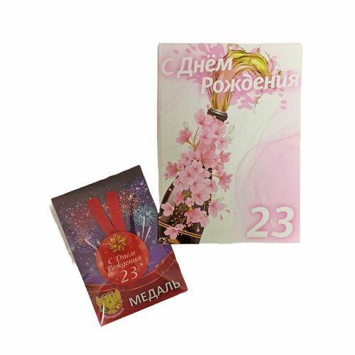 Подарочный набор женщине, диплом и медаль Именинница 23 года розовый