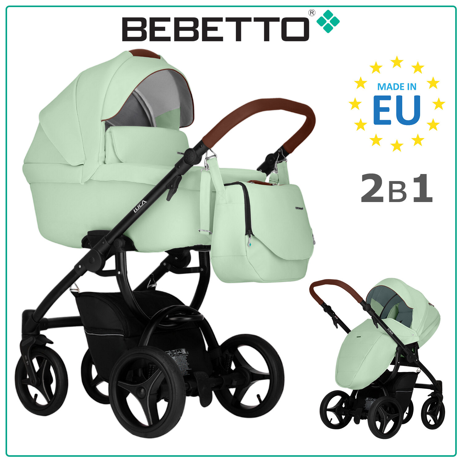 Детская коляска 2 в 1 Bebetto Luca PRO (100% экокожа) 18_CZM