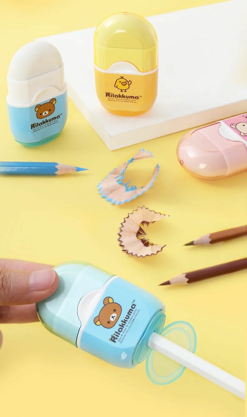 Ластик-точилка 2в1, одно отверстие под карандаш, с ластиком в корпусе, желтый — фото 1