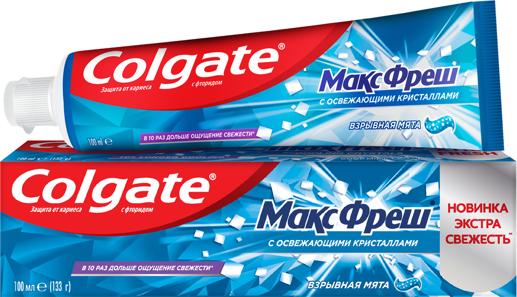 Зубная паста COLGATE Макс Фреш Взрывная мята с освежающими кристаллами для свежего дыхания и защиты от кариеса, 100мл