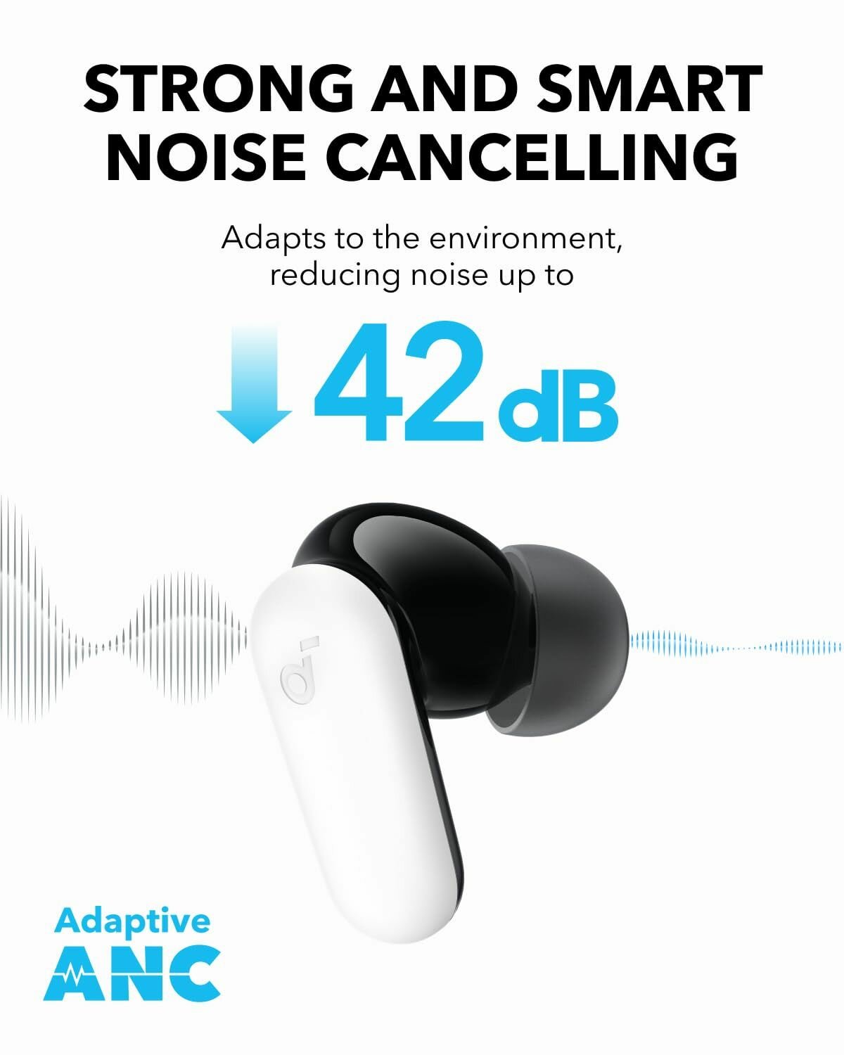 Наушники Anker для шумоподавления Soundcore P30i, мощный и умный бас для шумоподавления, время воспроизведения 45H, два в одном, A3959 — фото 1