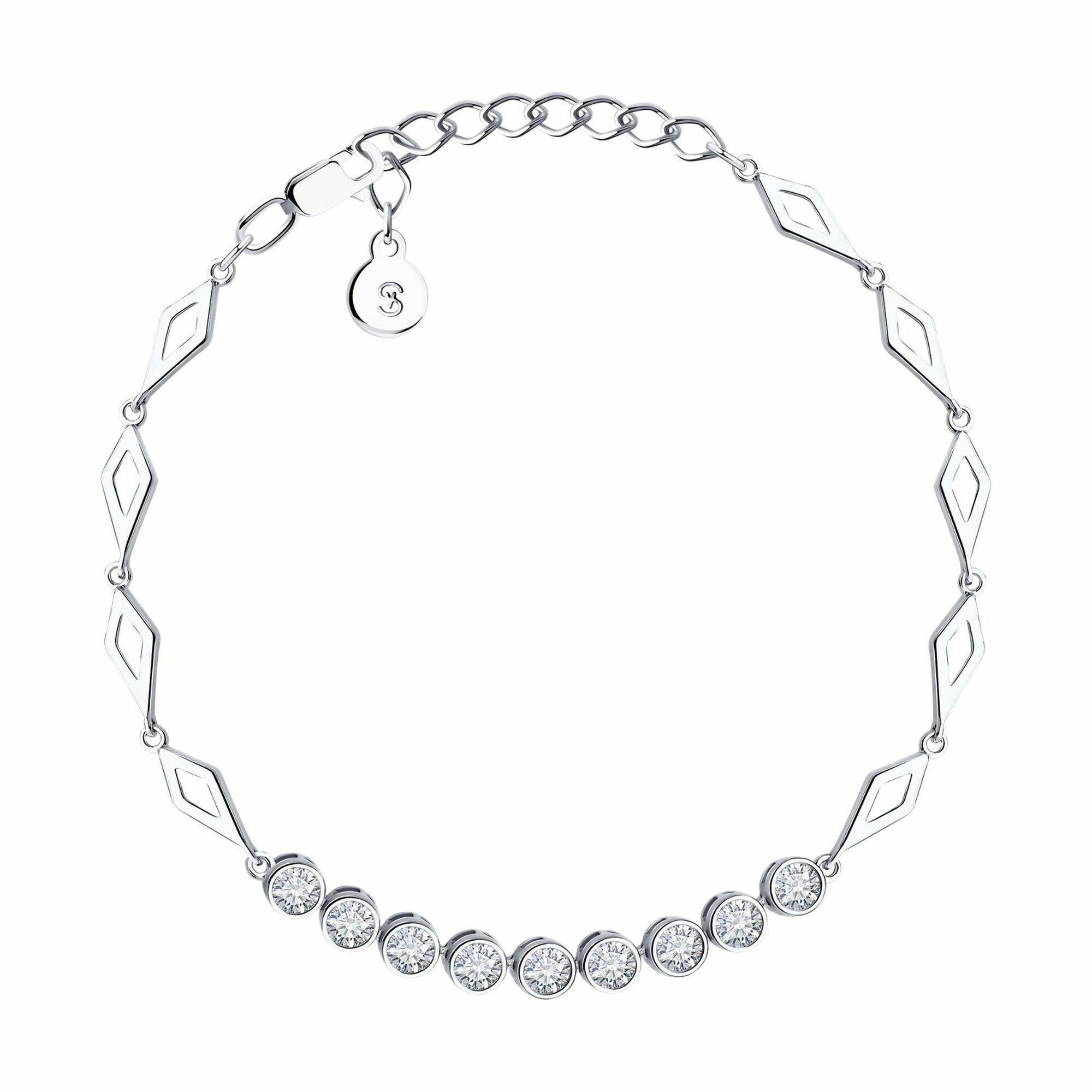 Браслет Diamant online, серебро, 925 проба, родирование, фианит