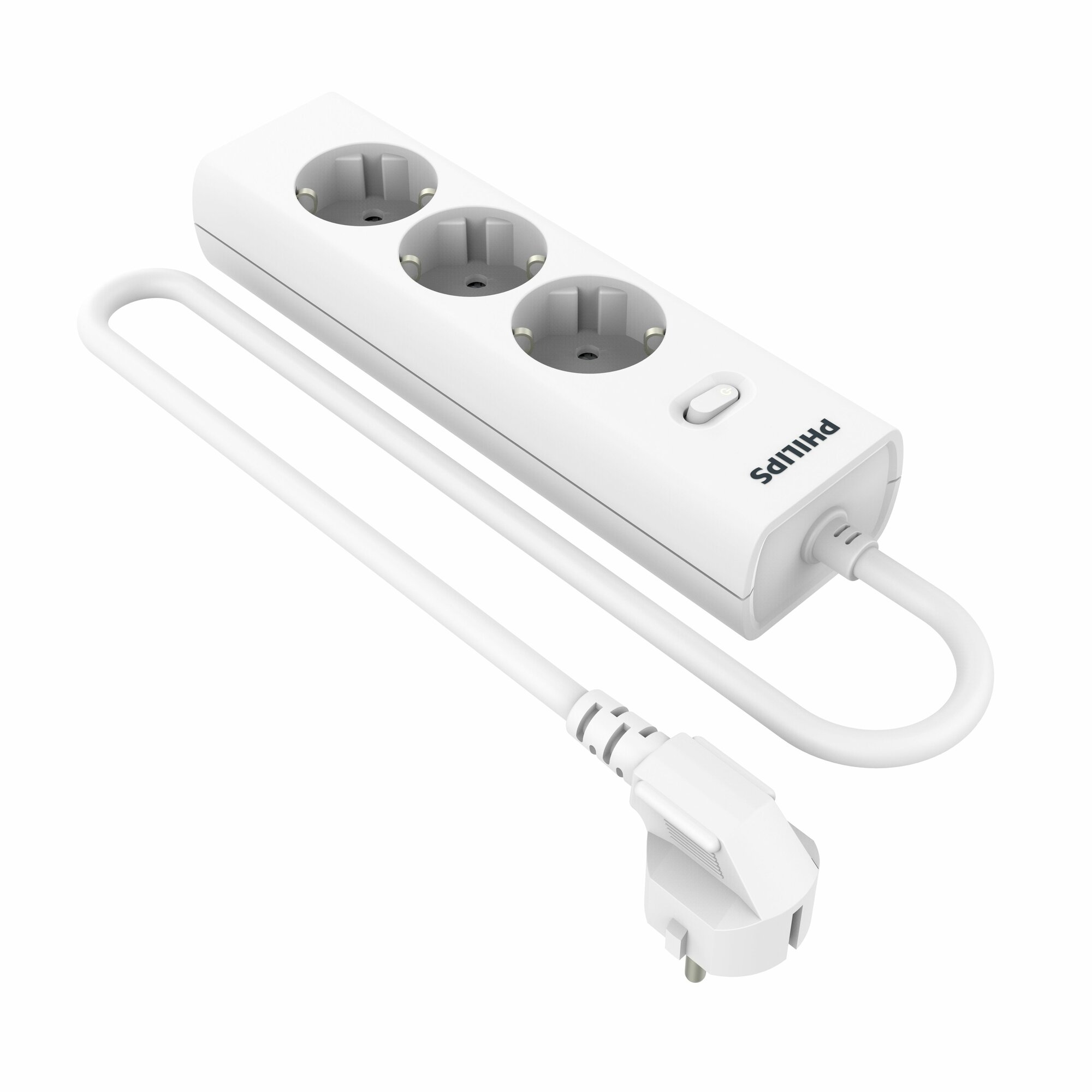 Сетевой фильтр удлинитель Philips CHP2135WB/51 с тремя стандартными розетками EU, с заземлением и защитой от перегрузок, 3 м, белый — фото 1