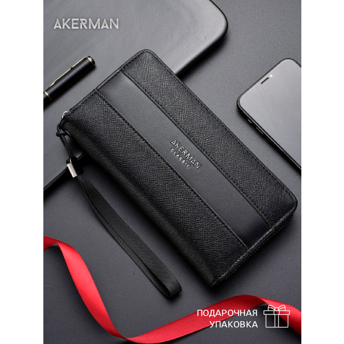 Кошелек AKERMAN, фактура матовая, гладкая, черный