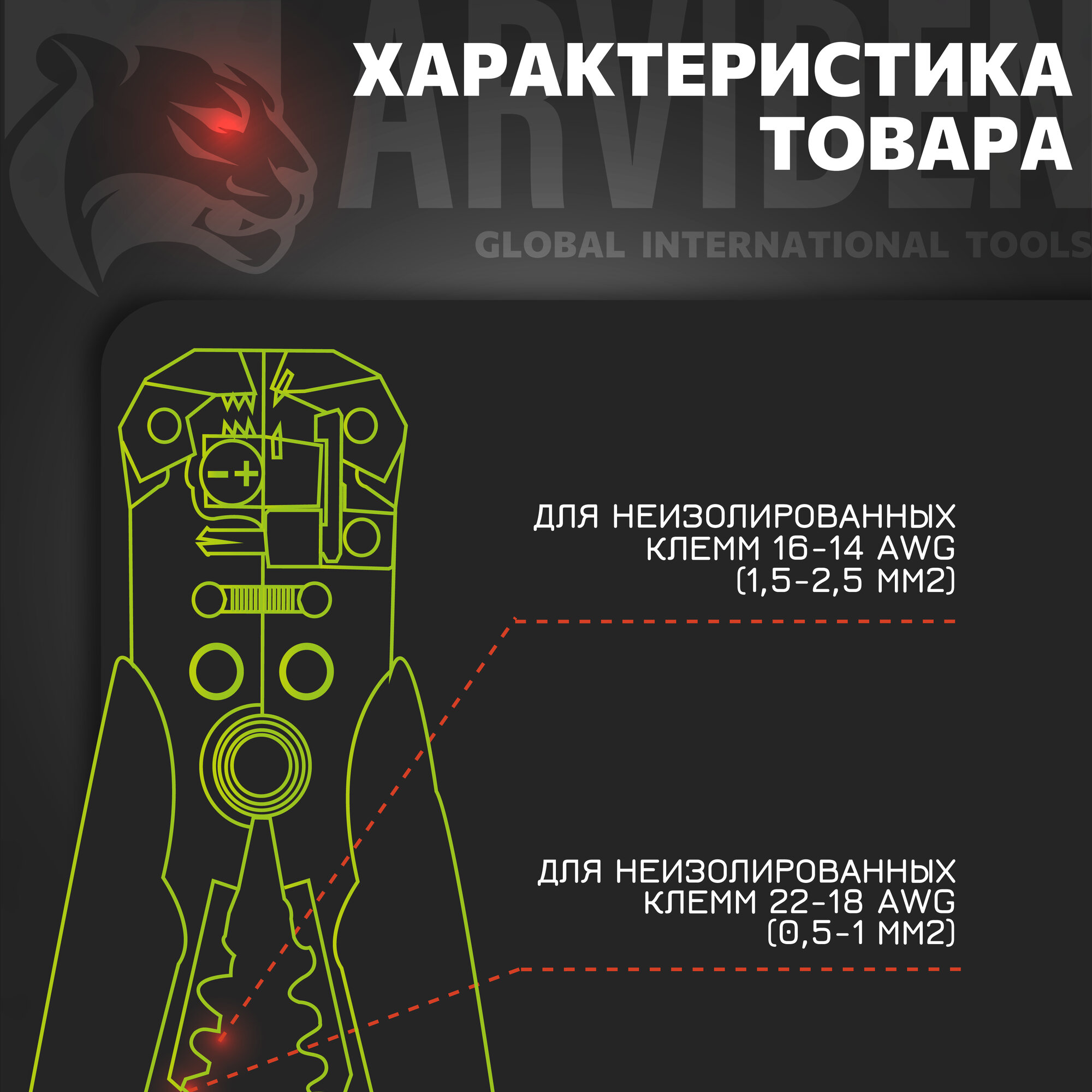 Стриппер, клещи для снятия изоляции и зачистки проводов автоматические обжимные ARVIDEN — фото 1