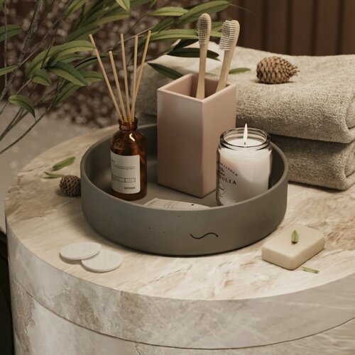 Изображение товара Декоративный поднос для ванной, подставка для косметики Astrid High M, 20x5см, бетон, графитовый матовый