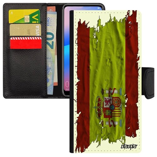 фото Защитный чехол-книжка на мобильный // galaxy a12 // "флаг испании на ткани" патриот государственный, utaupia, белый