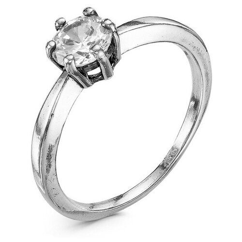 фото Красная пресня кольцо "классика" с камешком, посеребрение с оксидированием, 17 размер