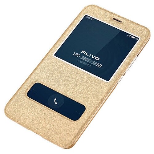 Чехол-книжка MyPads для Huawei P Smart 5.65 (FIG-LX1 /AL00) / Huawei Enjoy 7S с окошком для входящих вызовов и свайпом золотой