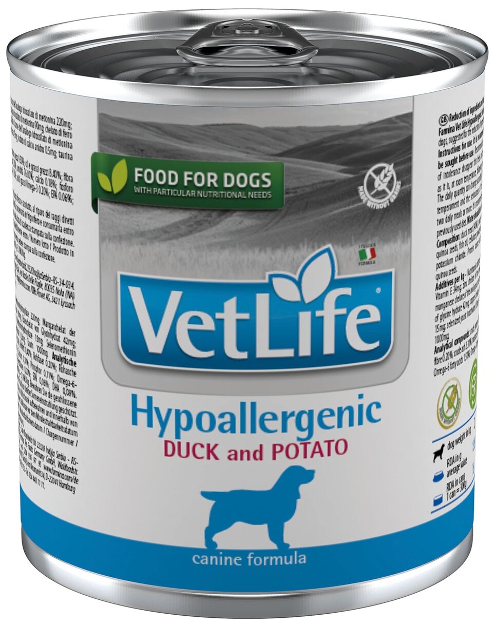 Влажный корм для собак Farmina Vet Life, при аллергии, гипоаллергенный, утка, с картофелем 1 уп. х 1 шт. х 300 г