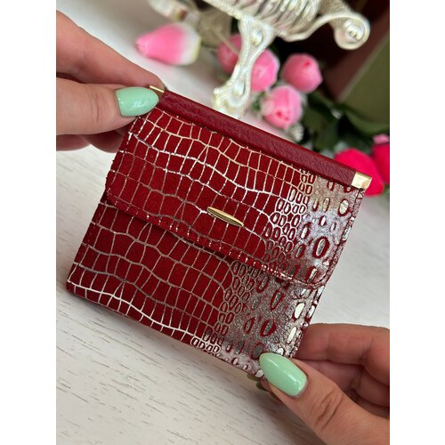 фото Кошелек lak, фактура глянцевая, серебряный, красный