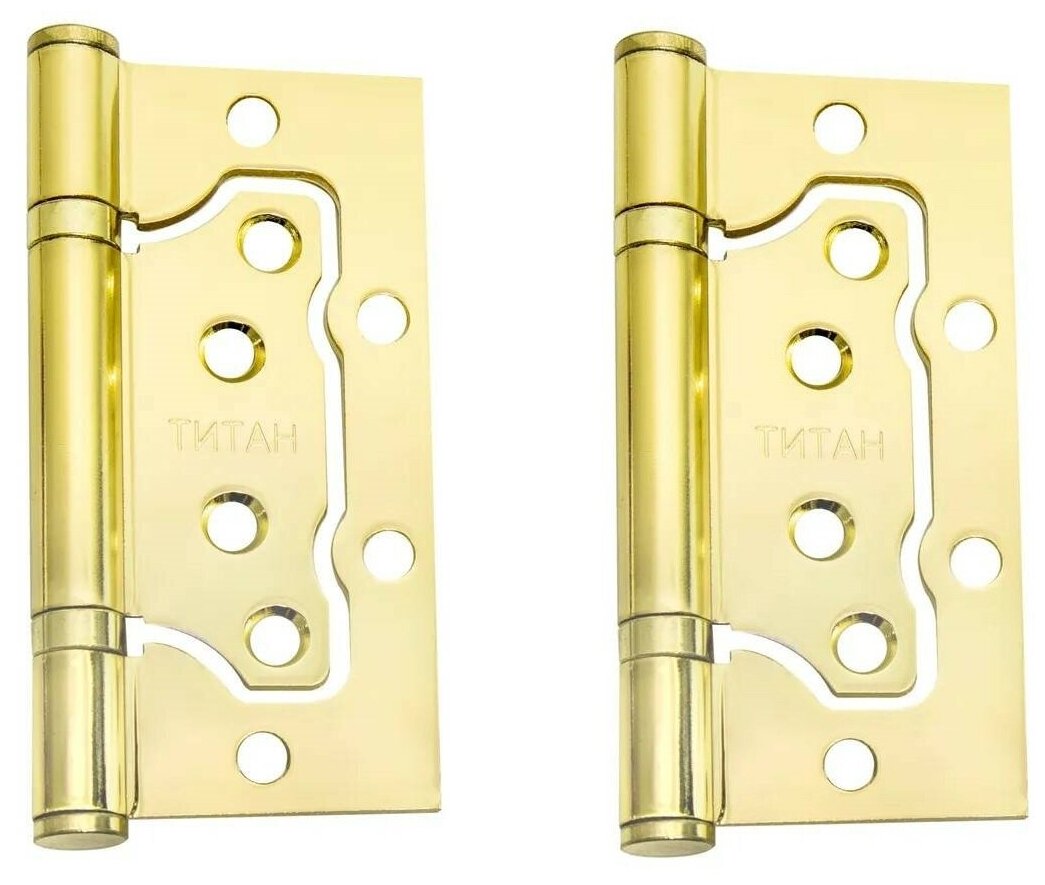 Петли дверные (2 шт) Титан 100x75x2.5 мм PB Золото (без вреза, накладные на левые и правые двери)
