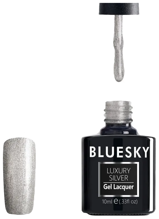BLUESKY Luxury Silver Гель-лак 10мл LV749 (на прозрачной подложке, с серебристыми микроблестками и перламутром, плотный.)