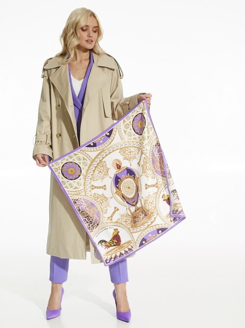 Платок Русские в моде by Nina Ruchkina, 65х65 см, золотой, фиолетовый