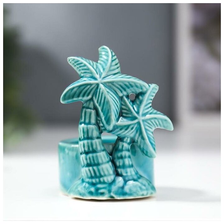 Подсвечник керамика 1 свеча "Пальма" голубой 9,4х7х6,3 см - фотография № 1