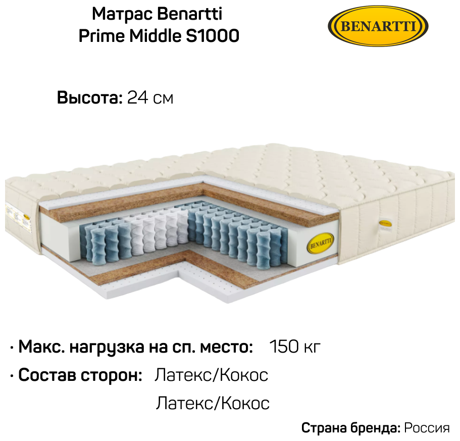 Матрас Benartti Prime Middle S1000 90х170